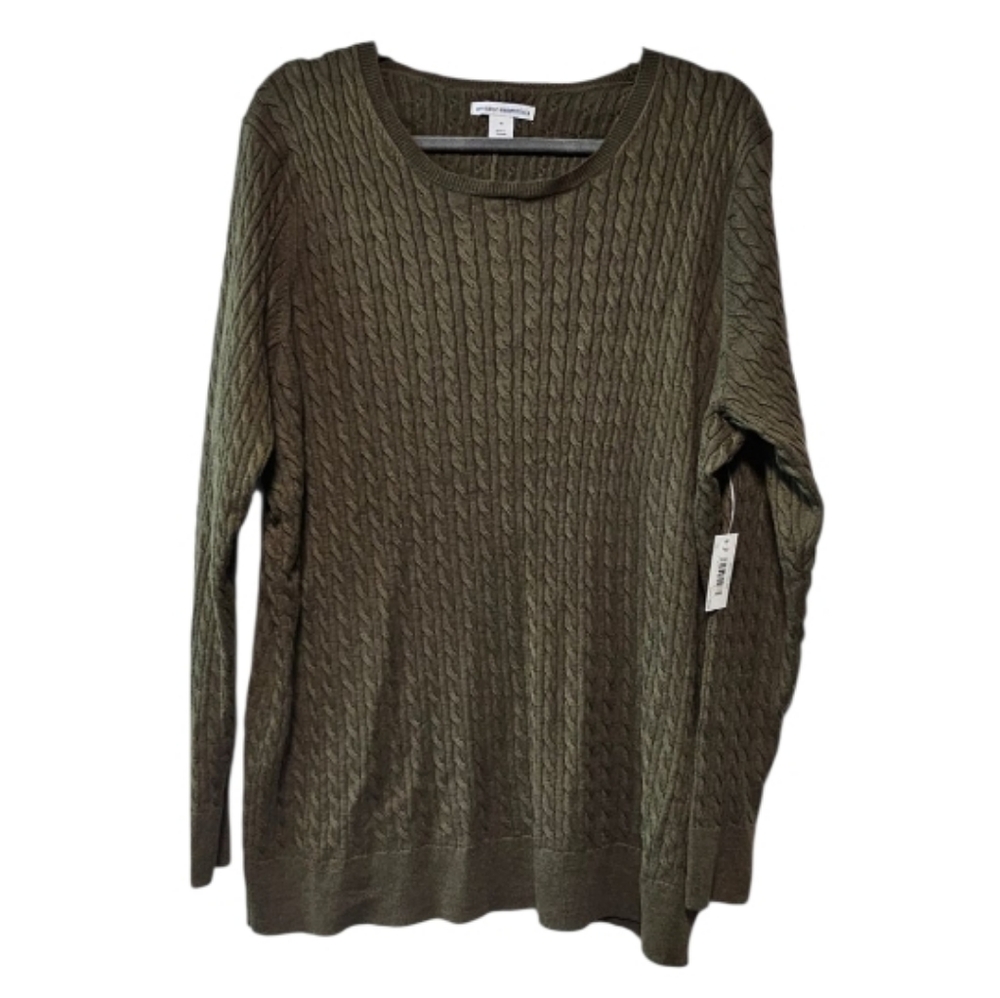 Womens Scoop Neck Cable Knit Sweater Army Green Size 1X Preppy NWOT